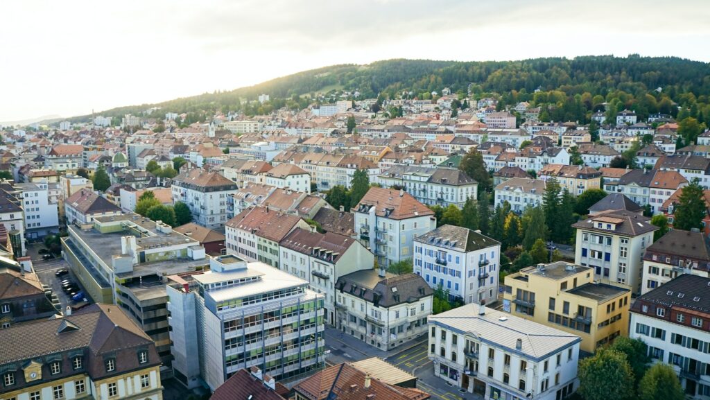 High angle shot of a city in Switzerland